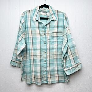 Alfred Dunner Plaid Shirt Womens 22 Button Front Stretch Breathable Barn Cabin